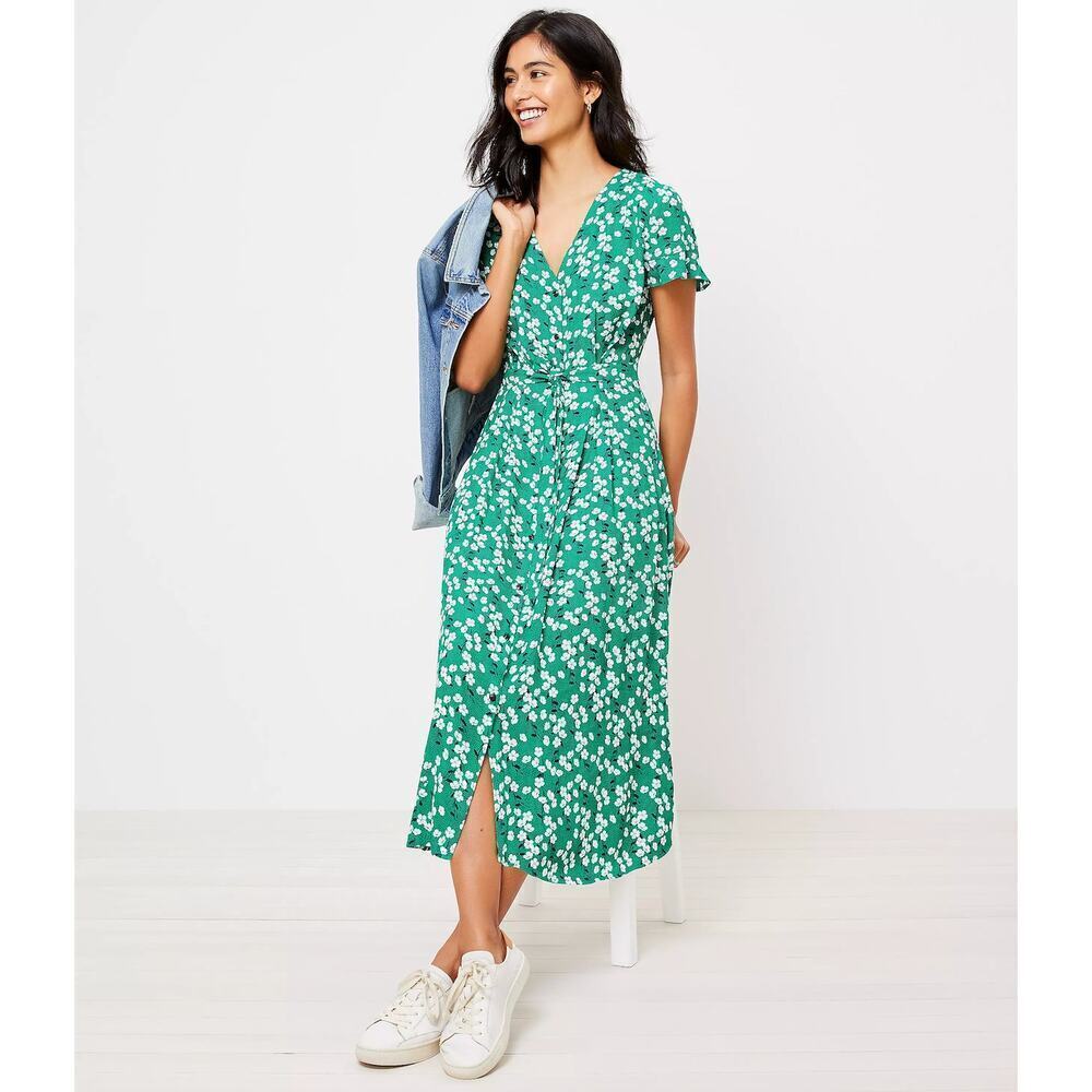 LOFT Green Floral Midi Dress - Picture 7 of 12